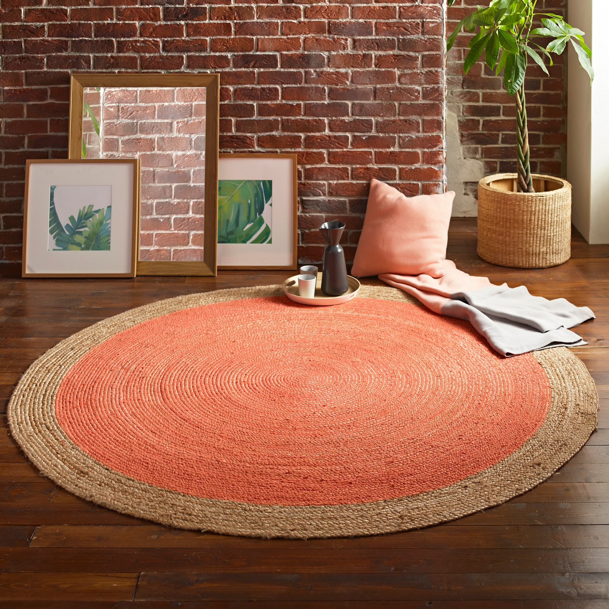 Messina Soft Jute Round Rug In Blood Orange